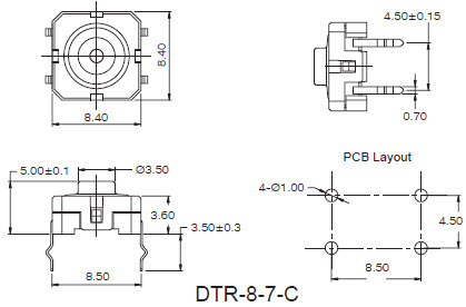 Interruptores táteis DTR-8-7-C