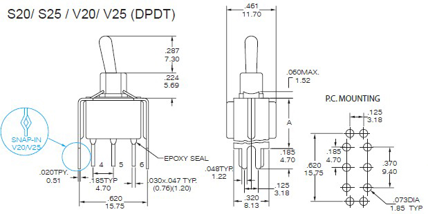 Interruptores de palanca NE8011-S20
