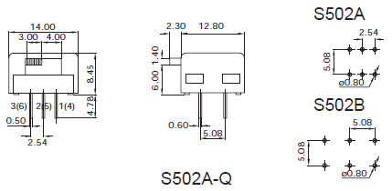 Interruptores deslizantes S502A/S502B