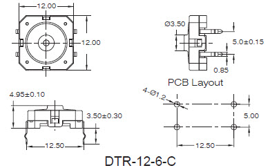Interruptores táteis DTR-12-6-C