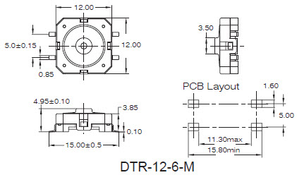 Interruptores táteis DTR-12-6-M