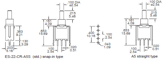 Interruptores de botão de pressão ES-22-A5
