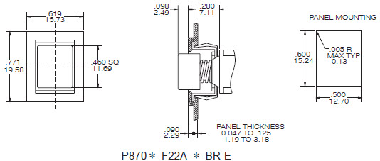 Interruptores de botão de pressão P8701-F22A