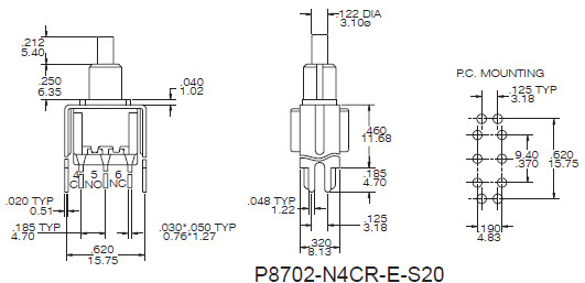 Interruptores de botão de pressão P8702-S20