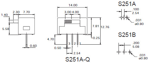 Interruptores deslizantes S251A/S251B