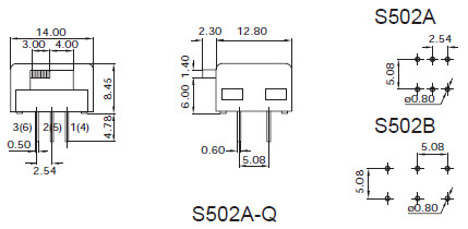 Interrupteurs à glissière S502A/S502B