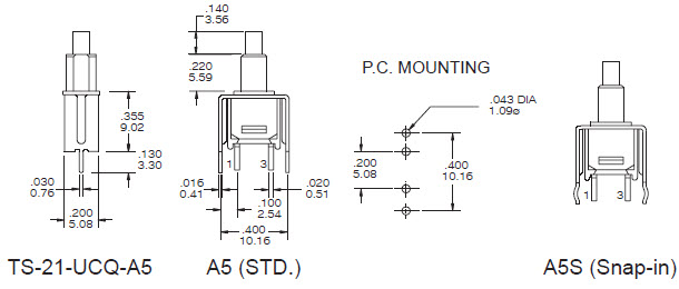 Interruptores de botão de pressão TS-21-A5