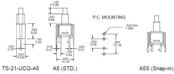 Interruptores de botón TS-21-A5