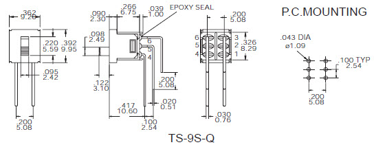 Interrupteurs à glissière TS-9S/TS-9AS